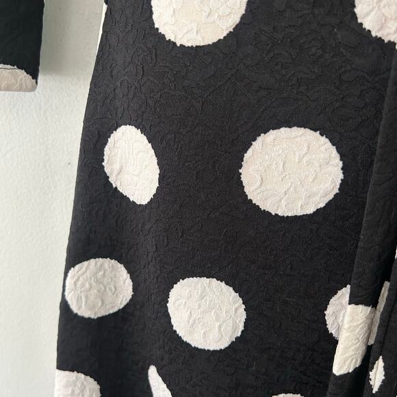 Smashed Lemon Women's Black Polka Dot Tie Waist 3/4 Sleeve Fit and Flare Dress 8 - Picture 2 of 9